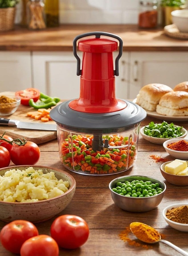 EQUALSUM Manual Push Vegetable Chopper 650 ml | Hand Press Onion & Veg Chopper | Plastic Kitchen Cutter Tool - Image 4